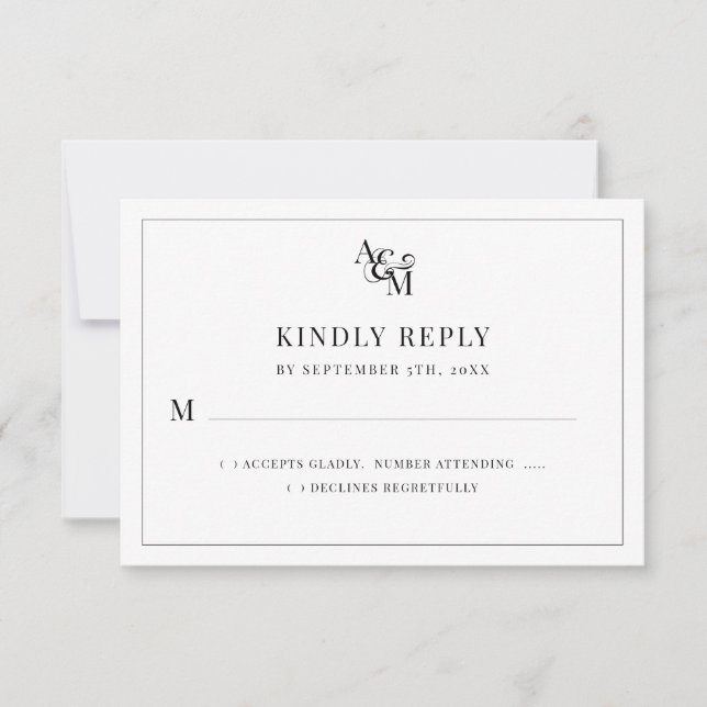 Bröllop Monogram Black White Simple Elegant OSA Kort (Framsida)