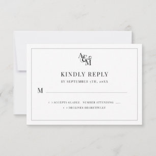 Bröllop Monogram Black White Simple Elegant OSA Kort