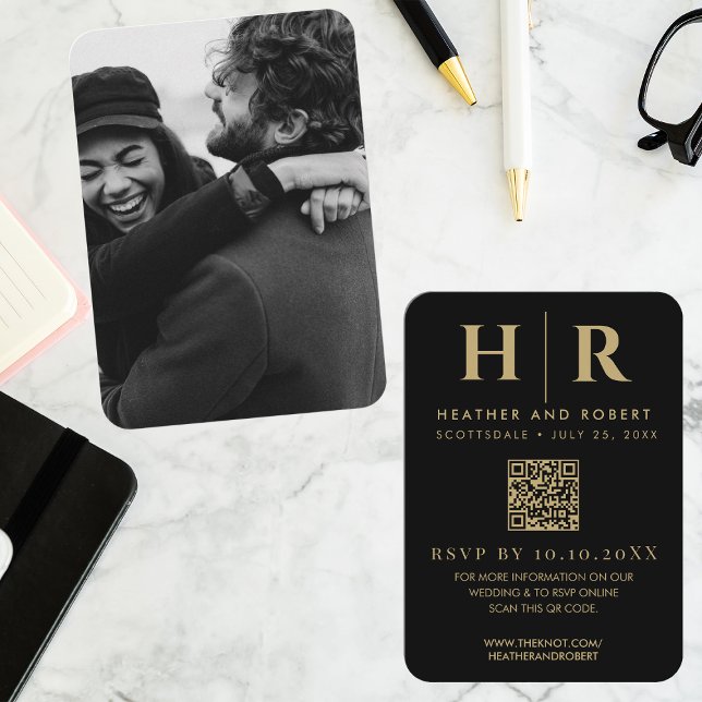 Bröllop Monogram Bride Groom Photo OSA QR-kod Tilläggskort (Skapare uppladdad)