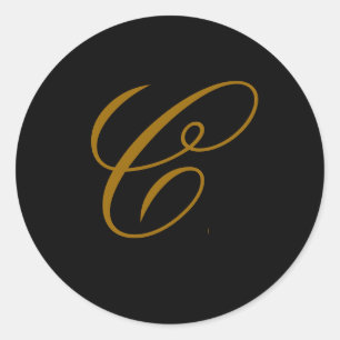 Bröllop Monogram C Guld & Svart förseglingsetikett Runt Klistermärke