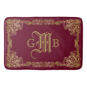 Bröllop Monogram Classic Guld Ram Burgundy Badrumsmatta