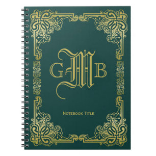 Bröllop Monogram Classic Guld Ram Mörk grönt Anteckningsbok
