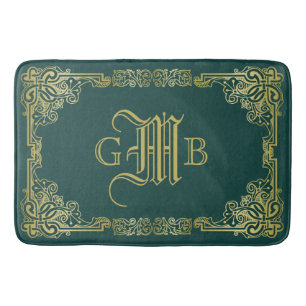 Bröllop Monogram Classic Guld Ram Mörk grönt Badrumsmatta