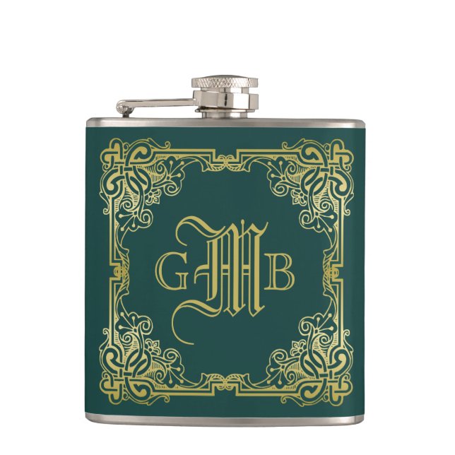 Bröllop Monogram Classic Guld Ram Mörk grönt Fickplunta (Framsidan)