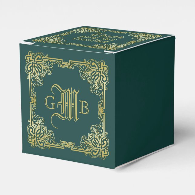 Bröllop Monogram Classic Guld Ram Mörk grönt Presentaskar (Framsidan Sidan)
