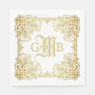 Bröllop Monogram Classic Guld Ram Traditional Pappersservett