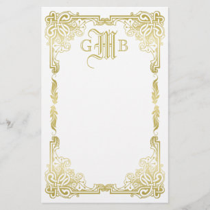Bröllop Monogram Classic Guld Ram traditionell Brevpapper