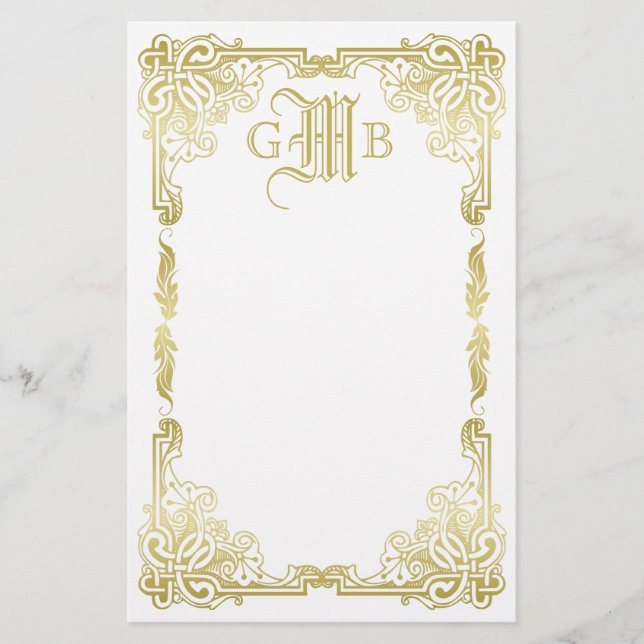 Bröllop Monogram Classic Guld Ram traditionell Brevpapper (Framsida)