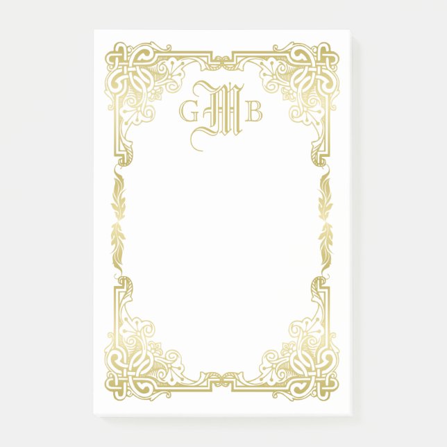 Bröllop Monogram Classic Guld Ram traditionell Post-it Block (Framsida)