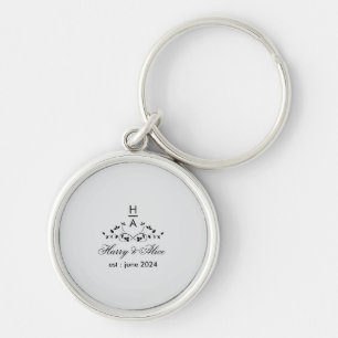 Bröllop Monogram Couples Initialer Rund Silverfärgad Nyckelring