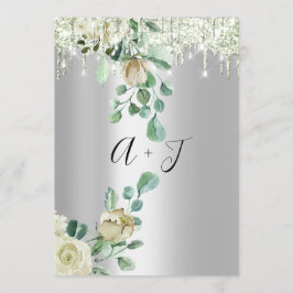Bröllop Monogram Drives Blommigts Mint Grönt Silve Inbjudningar