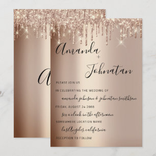 Bröllop Monogram Drives Sparkly Glitter Ro Guld Inbjudningar