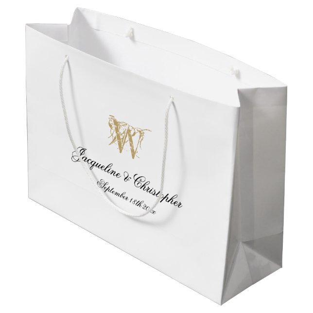Bröllop Monogram Elegant Chic White Guld Classy (Baksidan Vinklad)