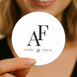 Bröllop Monogram-Elegant enkel minimalistisk Runt Klistermärke