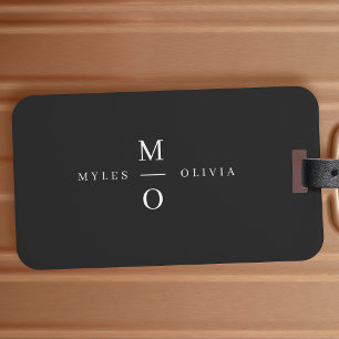 Bröllop Monogram Elegant Minimal Snyggt Black Bagagebricka