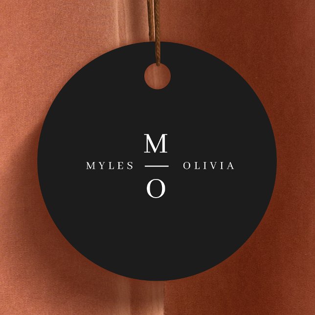 Bröllop Monogram Elegant Minimal Snyggt Black Gåvor Etiketter (Skapare uppladdad)