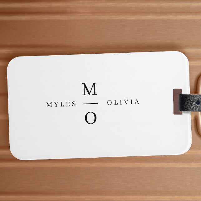 Bröllop Monogram Elegant minimalistisk enkel vit  Bagagebricka (Skapare uppladdad)