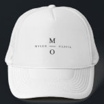 Bröllop Monogram Elegant minimalistisk enkel vit  Keps<br><div class="desc">Ett minimalistiskt monogram bröllop-mönster med elegant typografi i svart på en vit bakgrund. Texten kan lätt bli personlig för din speciella dag!</div>