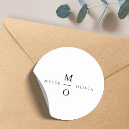 Bröllop Monogram Elegant minimalistisk enkel vit Runt Klistermärke
