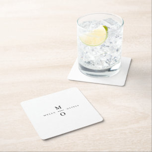 Bröllop Monogram Elegant minimalistisk enkel vit Underlägg Papper Kvadrat