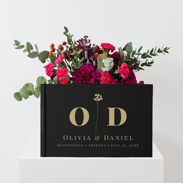 Bröllop Monogram Elegant Modern minimal Anpassning Gästböcker (Skapare uppladdad)