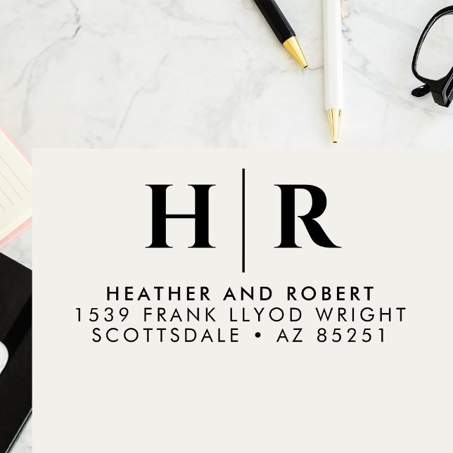 Bröllop Monogram enkel anpassad Returadress Självfärgande Stämpel (Skapare uppladdad)