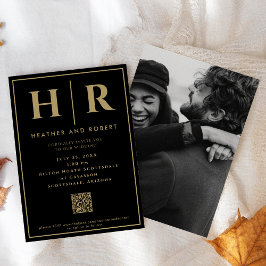 Bröllop Monogram enkel klassisk, minimal QR-kod Inbjudningar