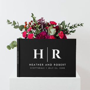 Bröllop Monogram enkel klassisk minimal svart svar Gästböcker