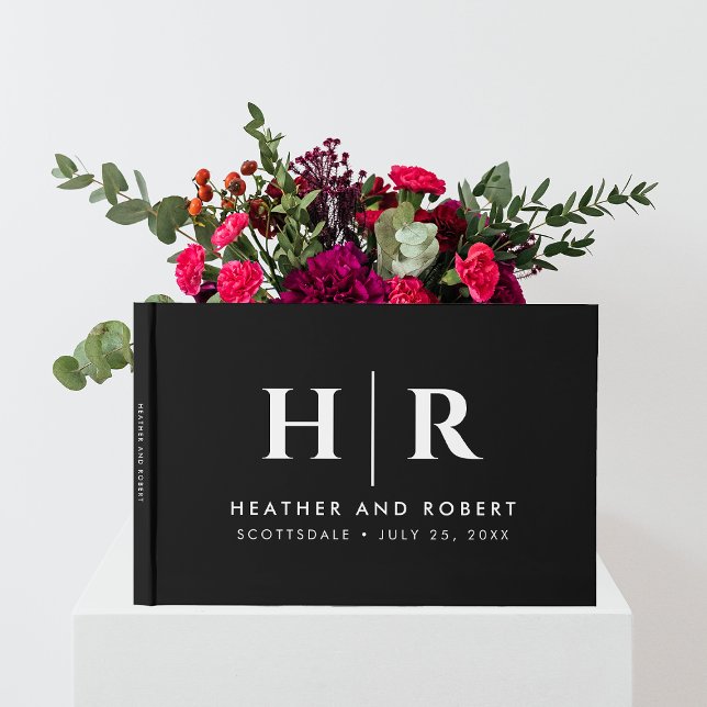 Bröllop Monogram enkel klassisk minimal svart svar Gästböcker (Skapare uppladdad)