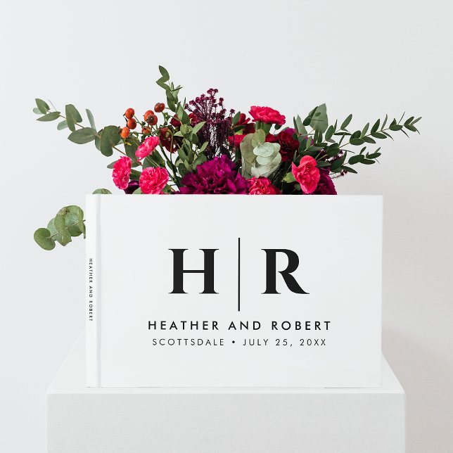 Bröllop Monogram enkel klassisk minimal vit vit Gästböcker (Skapare uppladdad)