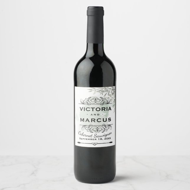 Bröllop Monogram Flaska favoritetikett för Vin Vinflaska Etikett (Framsida)