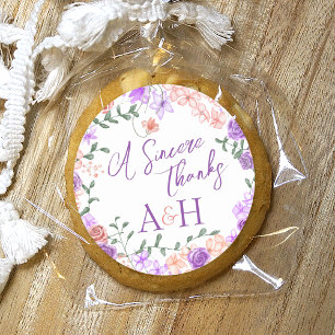 Bröllop Monogram för utandning av lilac och persik Runt Klistermärke