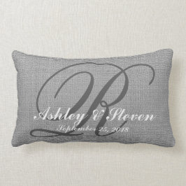 Bröllop Monogram Grått Rustic Linen-utseende Lumbarkudde
