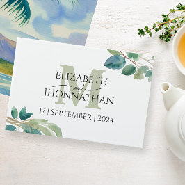Bröllop Monogram Greenery Watercolor Guest Bok