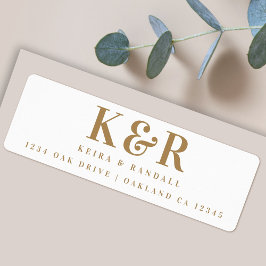 Bröllop Monogram Guld och vit Returadress Returadress Etikett