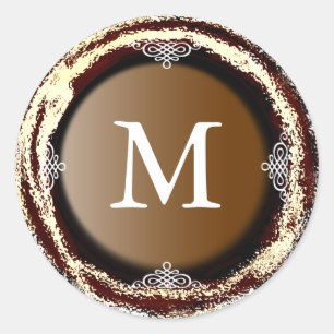 Bröllop Monogram Guld Sticker Foil Runt Klistermärke