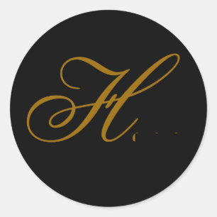 Bröllop Monogram H Guld & Black Seal Sticker Runt Klistermärke