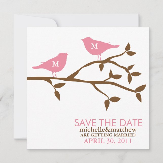Bröllop Monogram Love Birds Save the Date Inbjudningar (Framsida)
