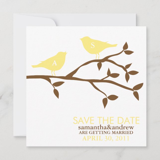 Bröllop Monogram Love Birds Save the Date Spara Datumet (Framsida)