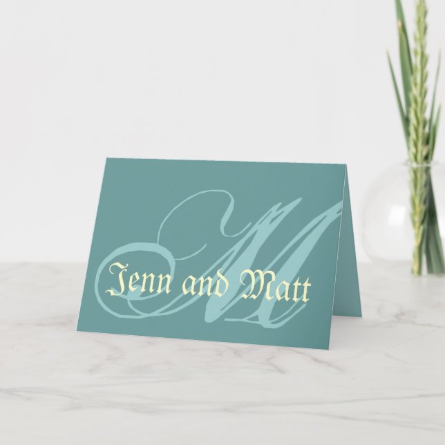 Bröllop Monogram M Robin Egg Blue & Cream Card Anteckningskort (Framsida)