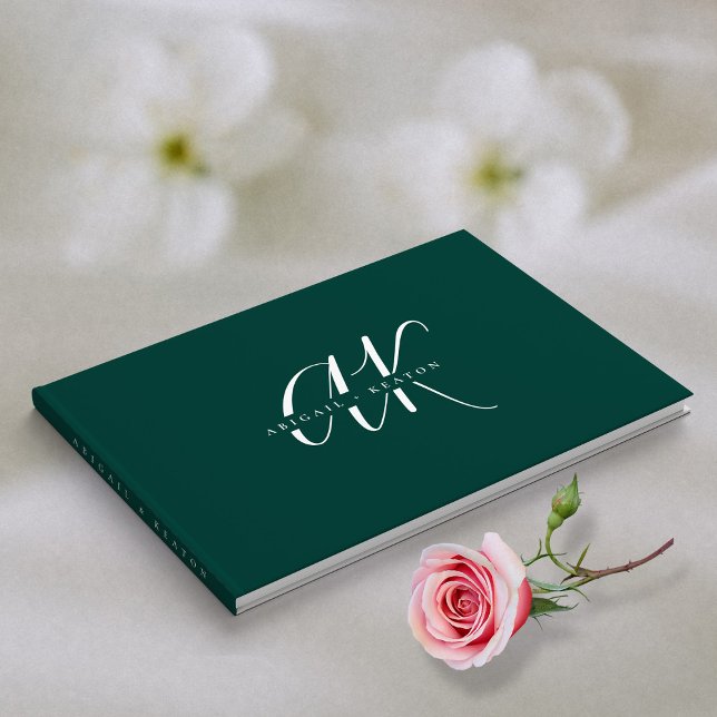 Bröllop Monogram minimalistisk Emerald Grönt Gästböcker (Wedding Monogram Minimalist Emerald Green  Guest Book )