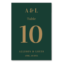 Bröllop Monogram minimalistisk Emerald Grönt Guld Bordsnummer
