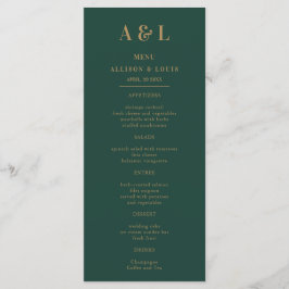 Bröllop Monogram minimalistisk Emerald Grönt Guld Meny