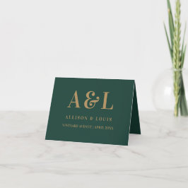 Bröllop Monogram minimalistisk Emerald Grönt Guld Tack Kort