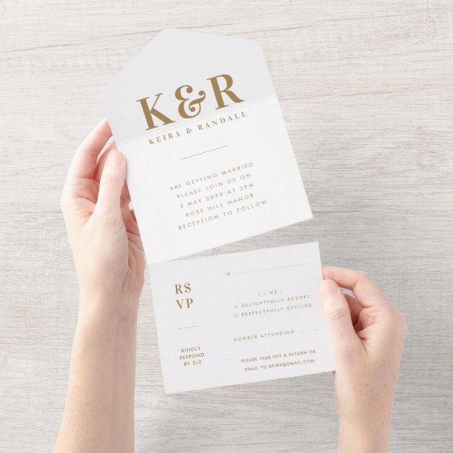 Bröllop Monogram minimalistisk enkel Guld och vit (Avrivbar del)