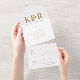Bröllop Monogram minimalistisk enkel Guld och vit