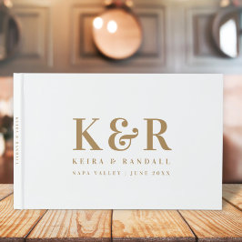 Bröllop Monogram minimalistisk enkel Guld och vit Gästböcker