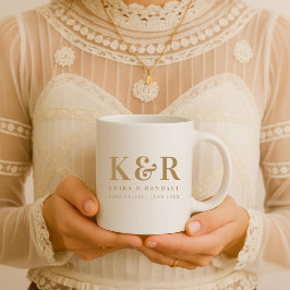 Bröllop Monogram minimalistisk enkel Guld och vit Kaffemugg