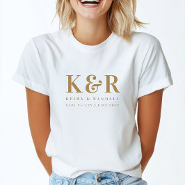 Bröllop Monogram minimalistisk enkel Guld och vit T Shirt