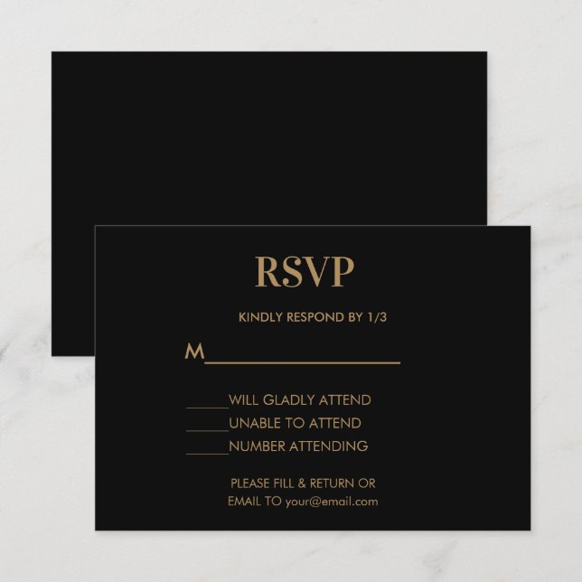 Bröllop Monogram minimalistisk svart Guld OSA Kort (Fram/baksida)